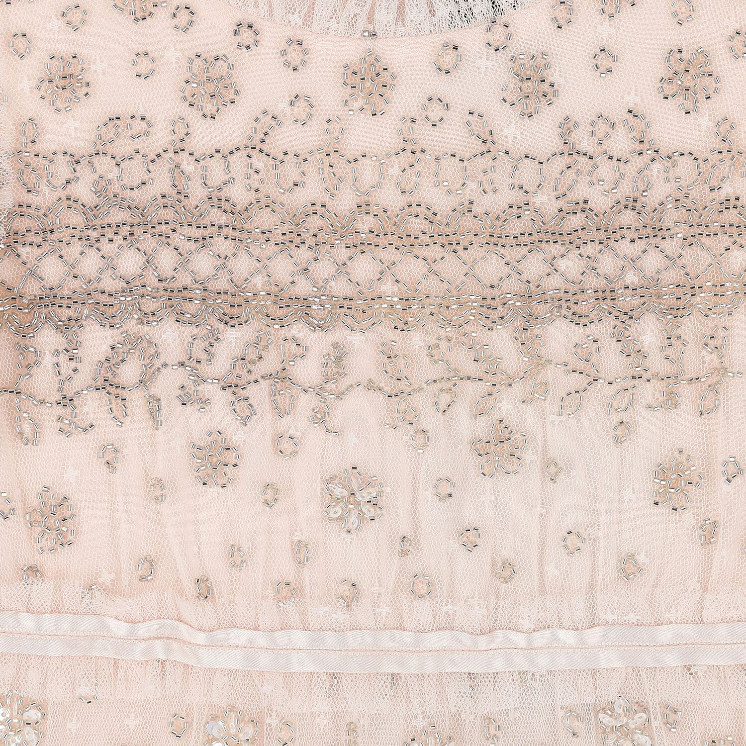 Girls Pink Beaded Ruffle Tulle Dress, 1, hi-res