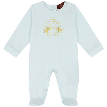 Baby Boys Blue & Gold Logo Babygrow