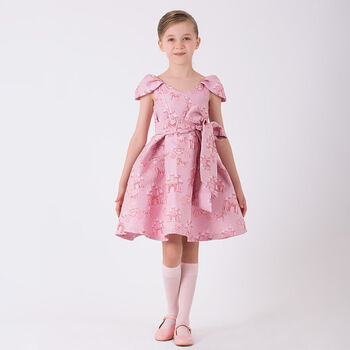 Girls Pink Castle Jacquard Dress