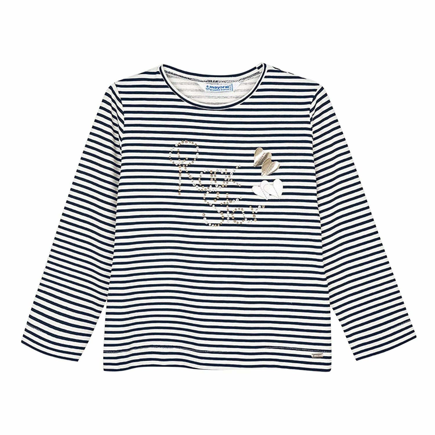 تيشيرت مخطط باللون الاسود والابيض للبنات, 1, hi-res image number null