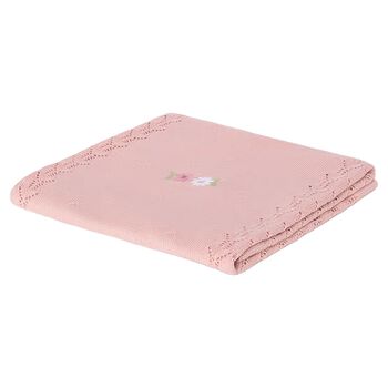 Baby Girls Pink Floral Motif Knit Blanket
