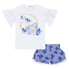 طقم شورت باللون الأبيض والأزرق للبنات, 1, hi-res