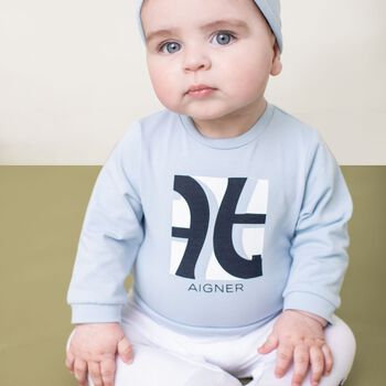 Baby Boys Blue & White Logo Babygrow