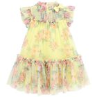 Girls Yellow Floral Tulle Dress, 5, hi-res