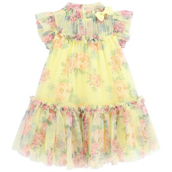 Girls Yellow Floral Tulle Dress