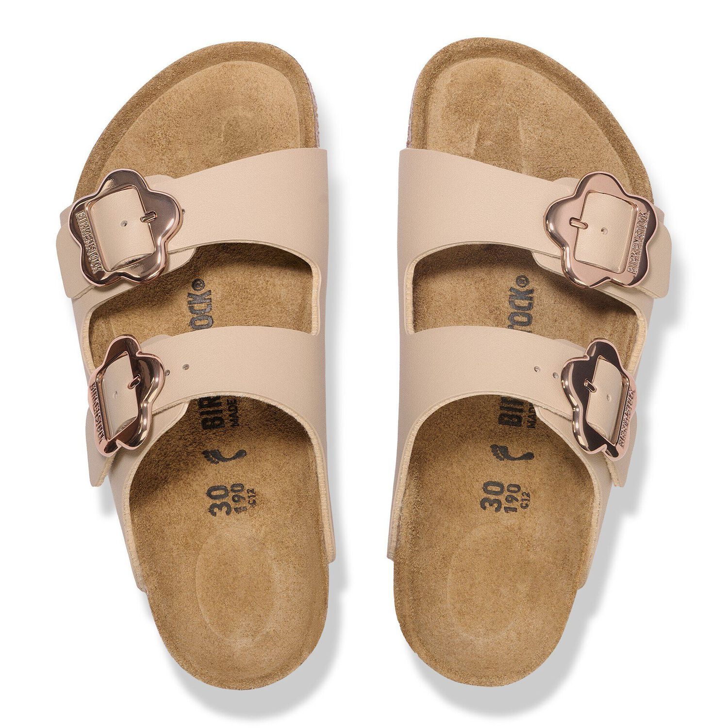 Girls Beige Arizona Flower Buckle Sandals, 1, hi-res