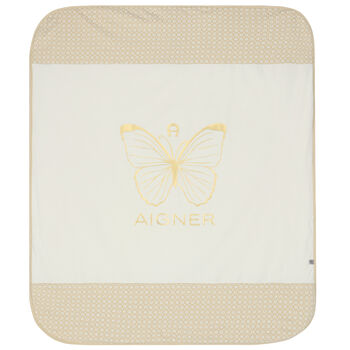 Baby Girls Ivory & Beige Pima Cotton Logo Blanket