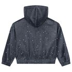 Girls Grey Dot Hooded Zip Up Top, 1, hi-res