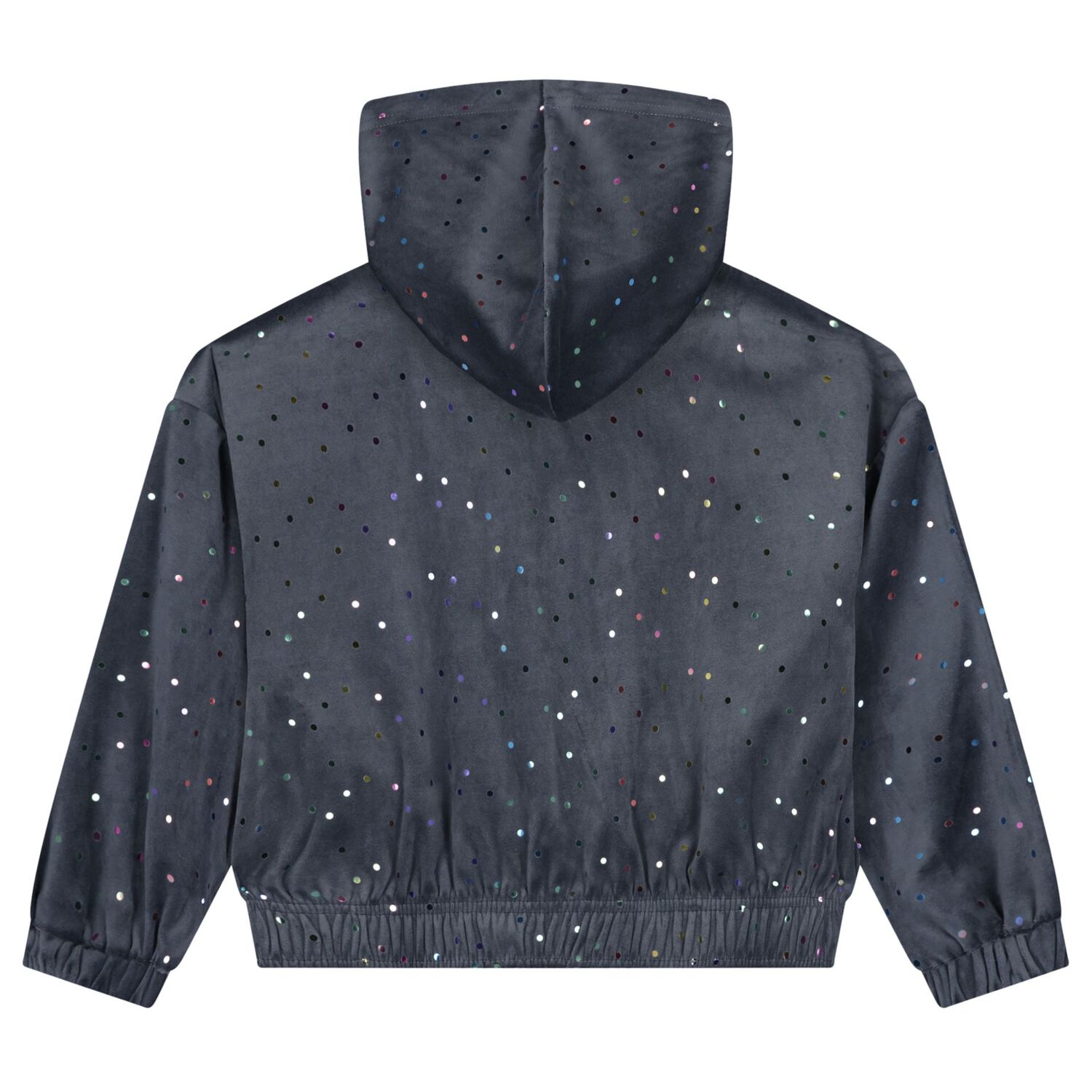 Girls Grey Dot Hooded Zip Up Top, 1, hi-res
