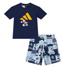 طقم شورت اولاد ديزنى بالشعار باللون الازرق, 1, hi-res