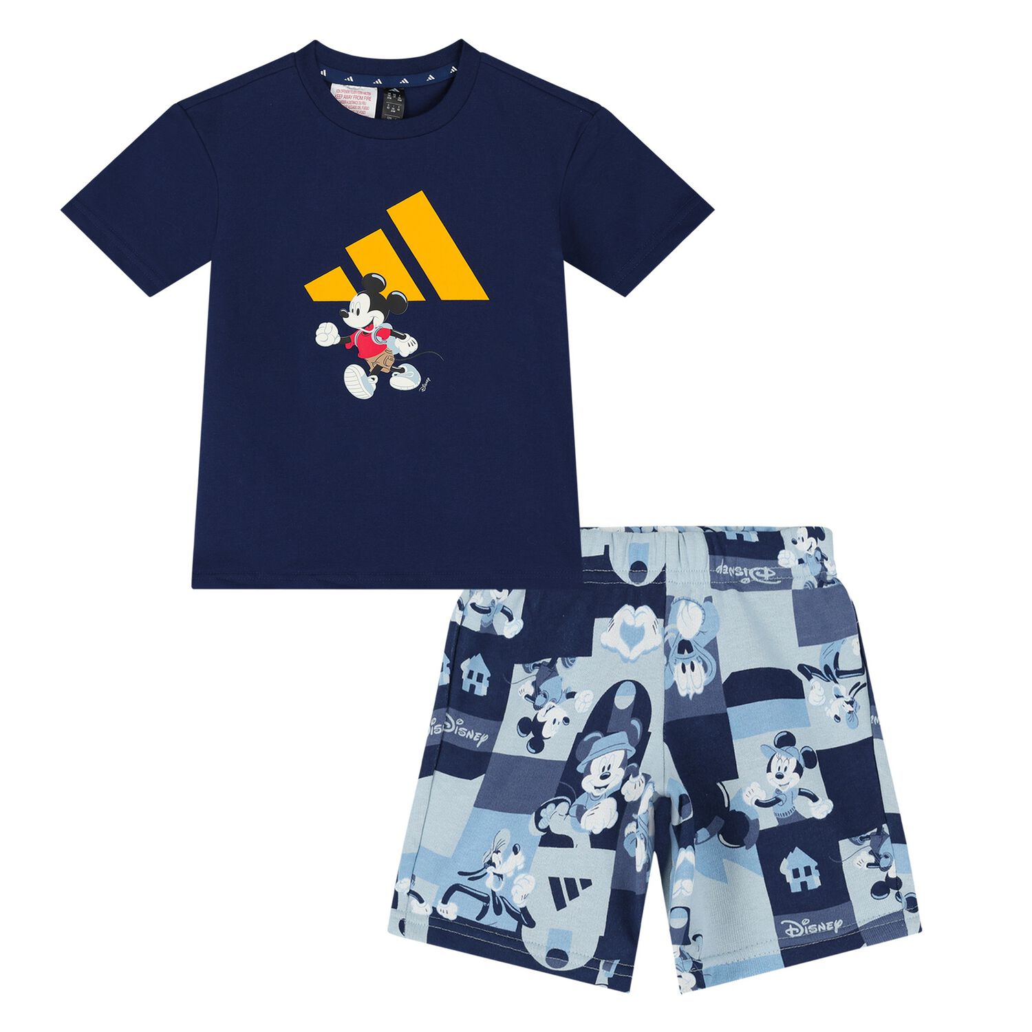 طقم شورت اولاد ديزنى بالشعار باللون الازرق, 1, hi-res
