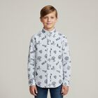 تيشيرت أولاد بالشعار مخطط باللون الأبيض والأزرق, 1, hi-res