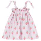 Girls White & Pink Gingham Strawberries Beach Dress, 4, hi-res