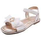 Girls White & Gold Leather Tulle Bow Sandal, 1, hi-res