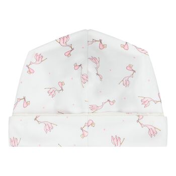Baby Girls White & Pink Stork Print Hat