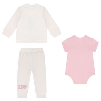 Baby Girls Ivory & Pink Logo Trouser Set