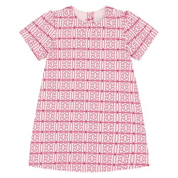 Younger Girls White & Pink Logo Dress