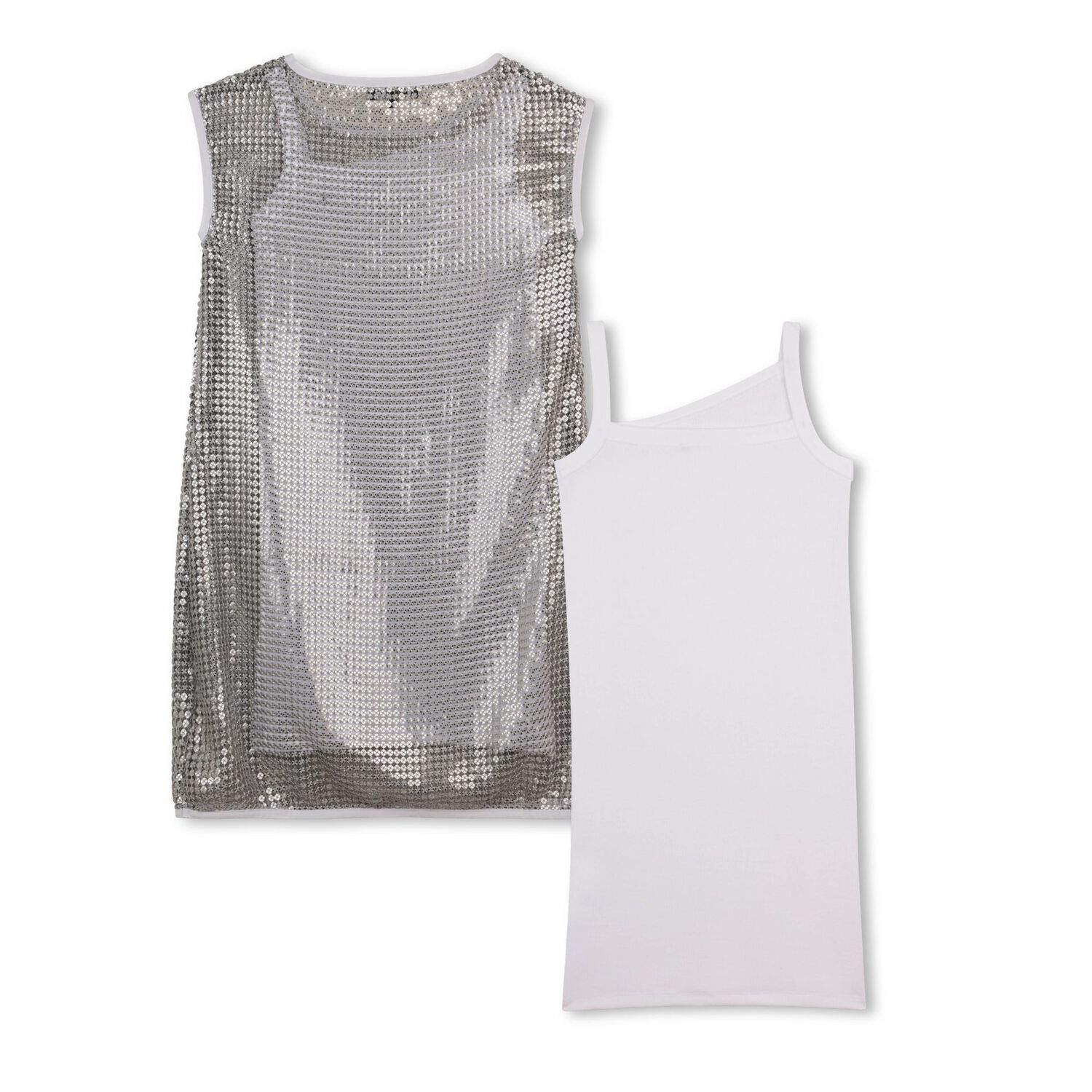 طقم فستان بنات باللون الذهبي والأبيض, 1, hi-res