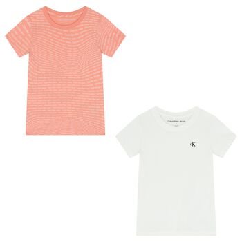 Girls White & Pink Logo T-Shirts ( 2-Pack )