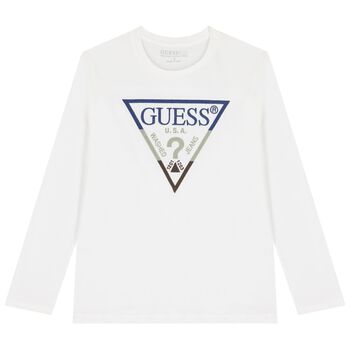 Guess Boys White Logo Long Sleeve Top, 1 Boys White Logo Long Sleeve Top