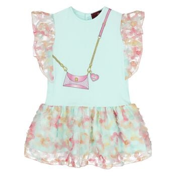 فستان بشعار بللون الخضراء للفتيات 