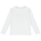 Boys White Logo Long Sleeve Top, 2, hi-res