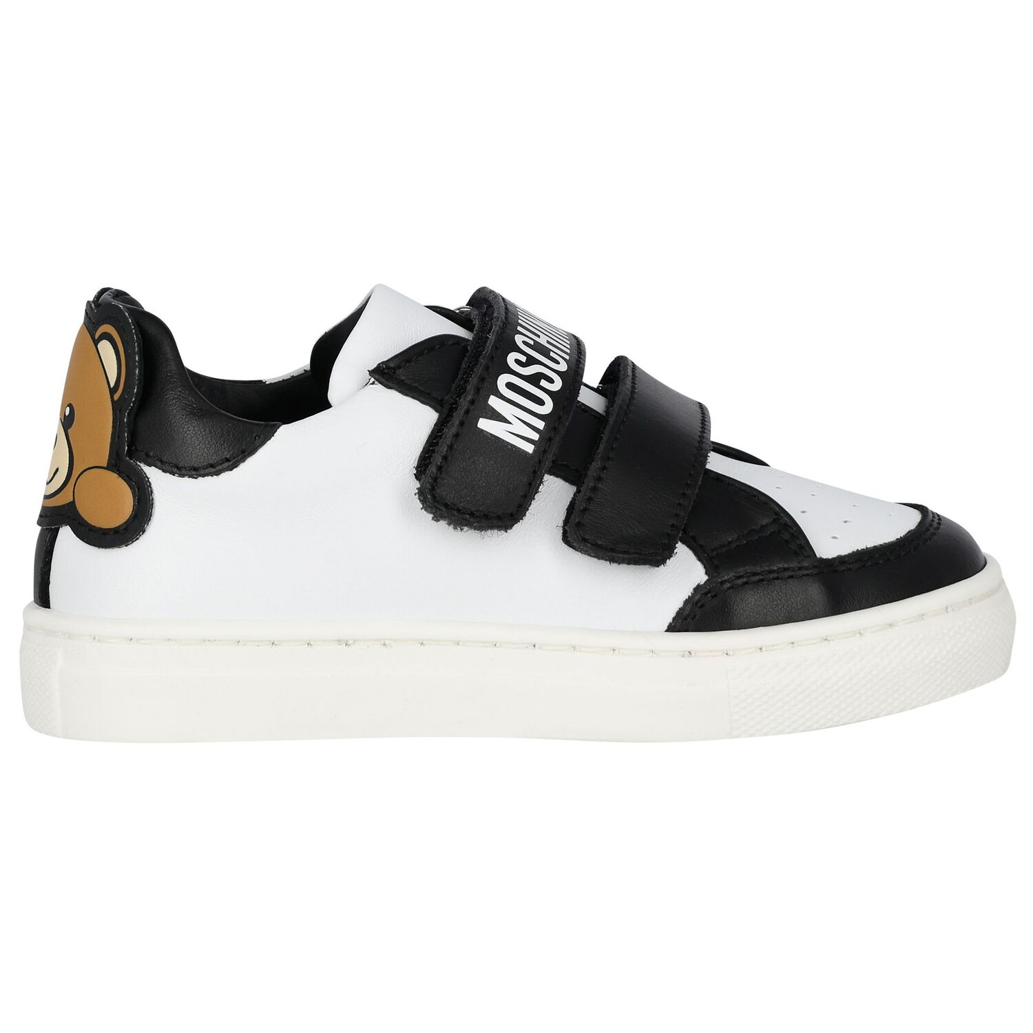 White & Black Teddy Bear Logo Trainers, 1, hi-res