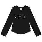 توب بنات بأكمام مطرز  باللون الأسود , 1, hi-res