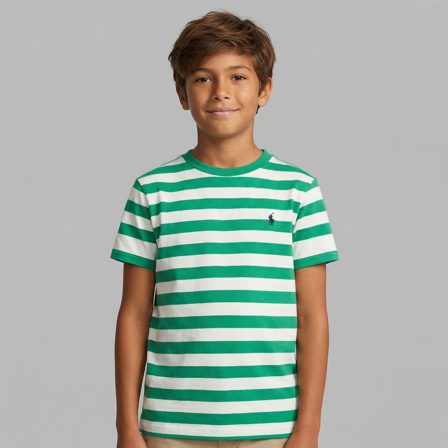 Boys White & Green Striped Logo T-Shirt, 1, hi-res