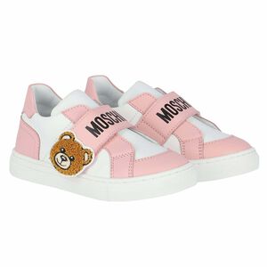 White & Pink Logo Trainers