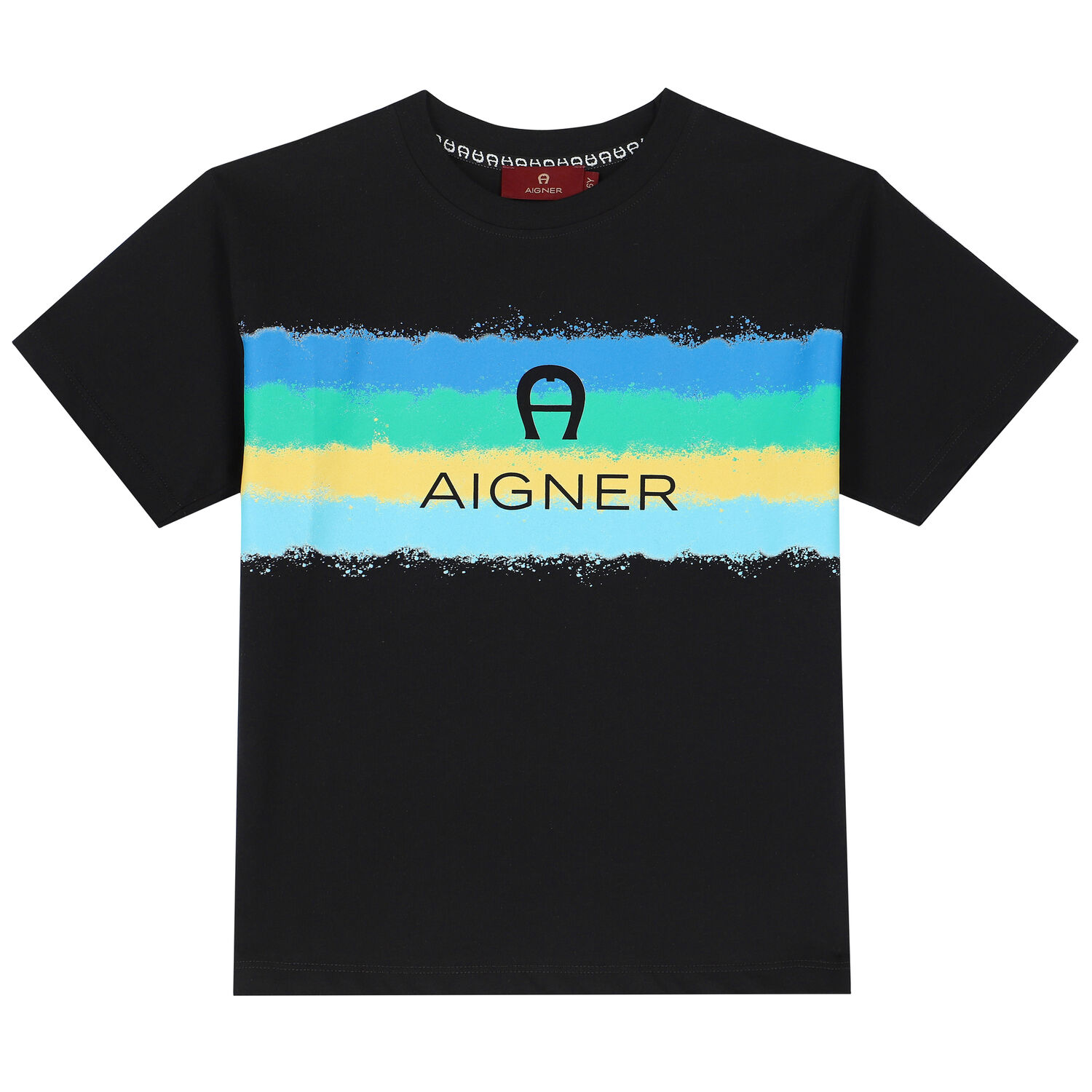 Boys Black Striped Logo T-Shirt, 1, hi-res