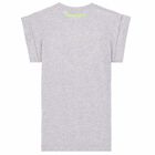 Girls Grey Embroidered Text T-Shirt Dress, 1, hi-res