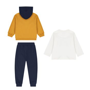 Younger Boys Ivory, Yellow & Navy Blue Teddy Bear Tracksuit Set (3 Piece)