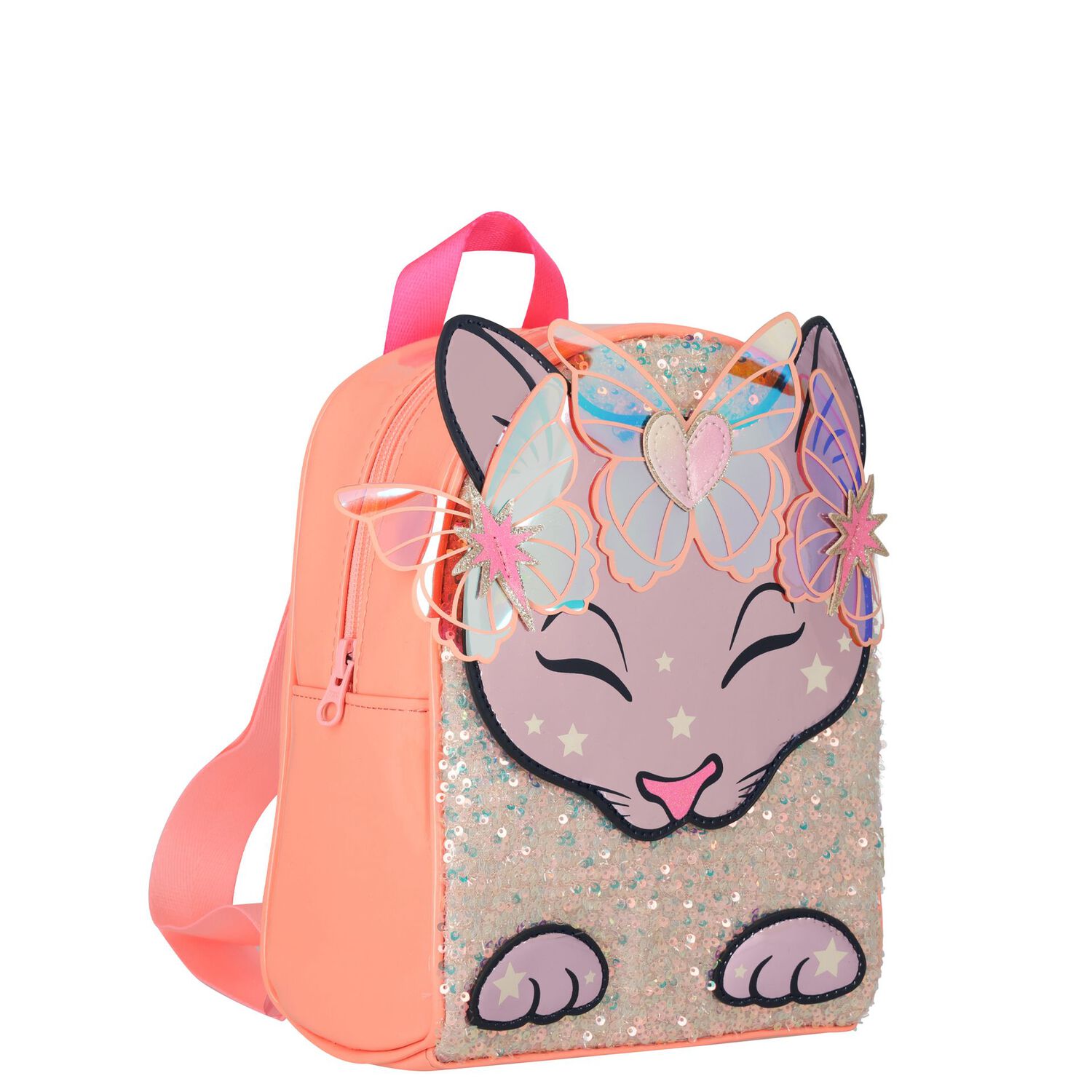 Girls Pink Cat & Sequin Backpack, 1, hi-res
