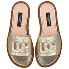 Girls Beige & Gold Logo sandals , 1, hi-res