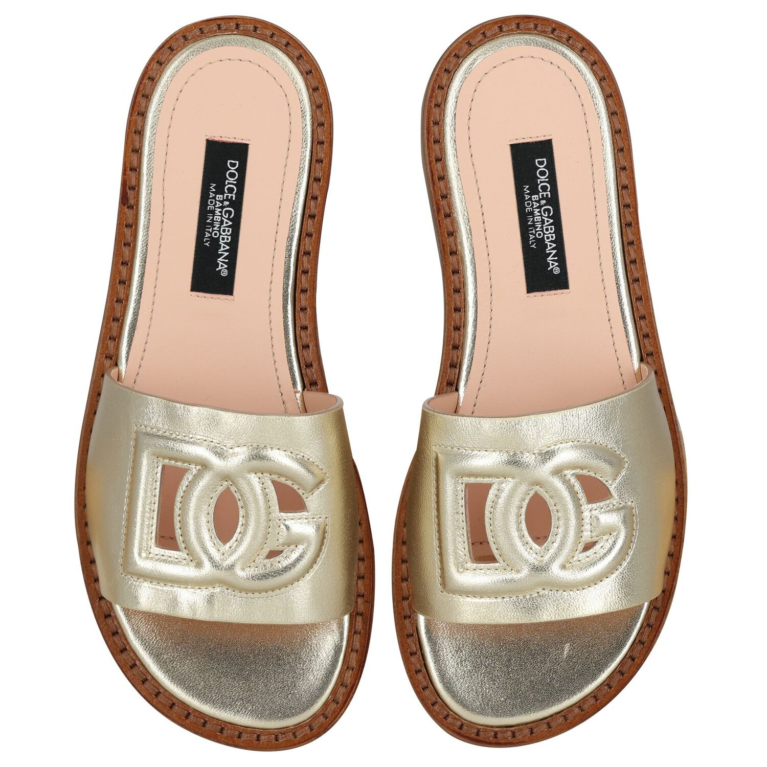 Girls Beige & Gold Logo sandals , 1, hi-res