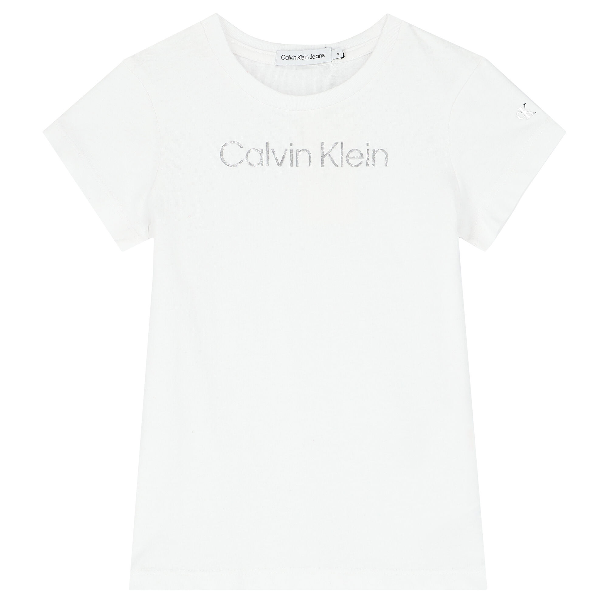 Calvin Klein Girls White Silver Logo T Shirt Junior Couture UAE