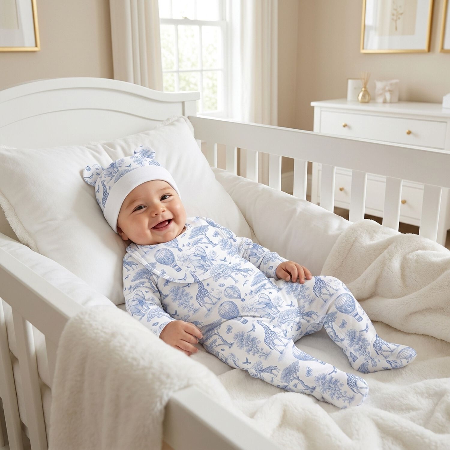 Baby Boys White & Blue Africa Babygrow Gift Set, 1, hi-res