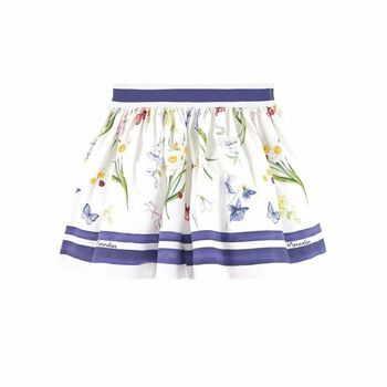 Girls White Floral Cotton Skirt