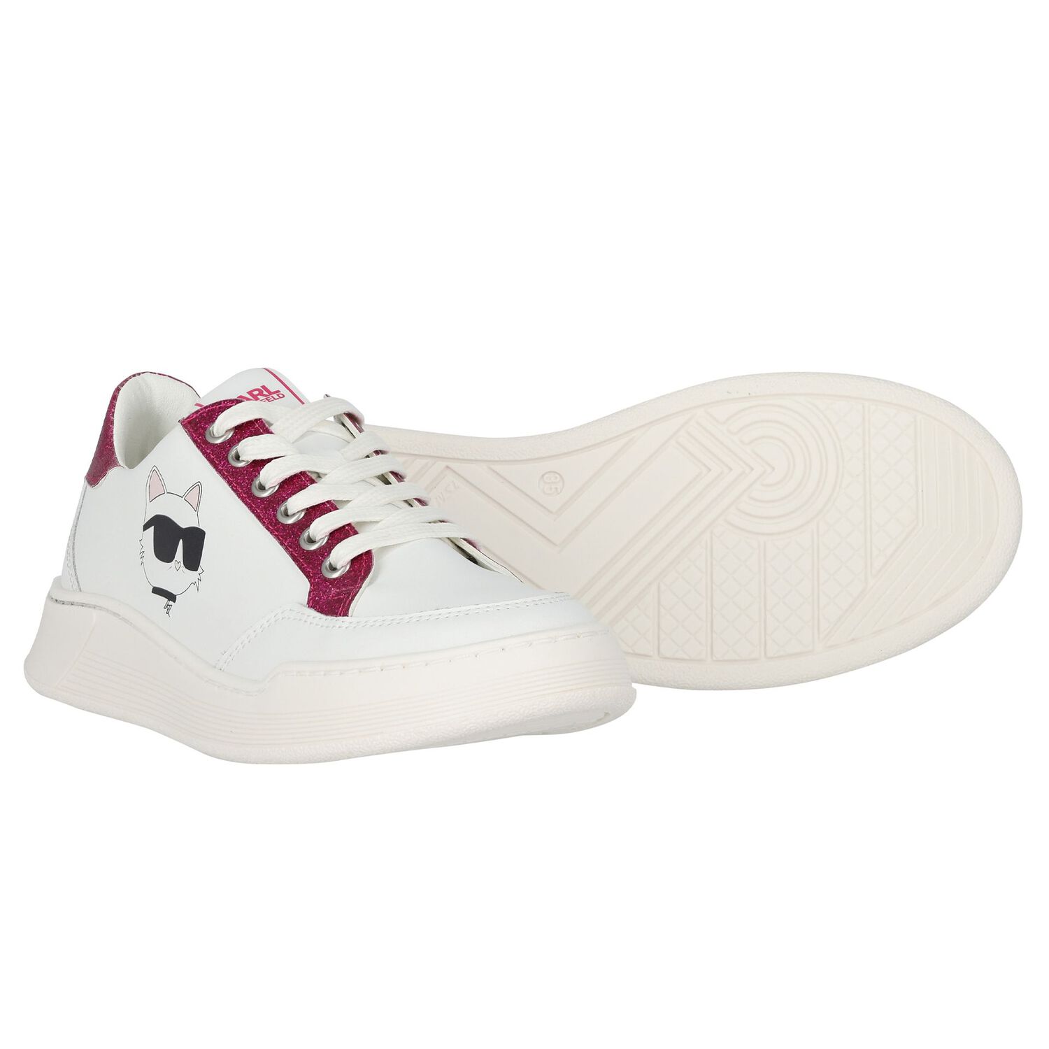 Girls White Logo Trainers, 1, hi-res