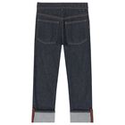 Boys Navy Blue Web Striped Denim Jeans, 1, hi-res