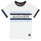 تيشيرت بالشعار باللون الأبيض والكحلي للأولاد, 1, hi-res