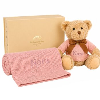 Girls Pink Personalised Teddy Baby Gift Set