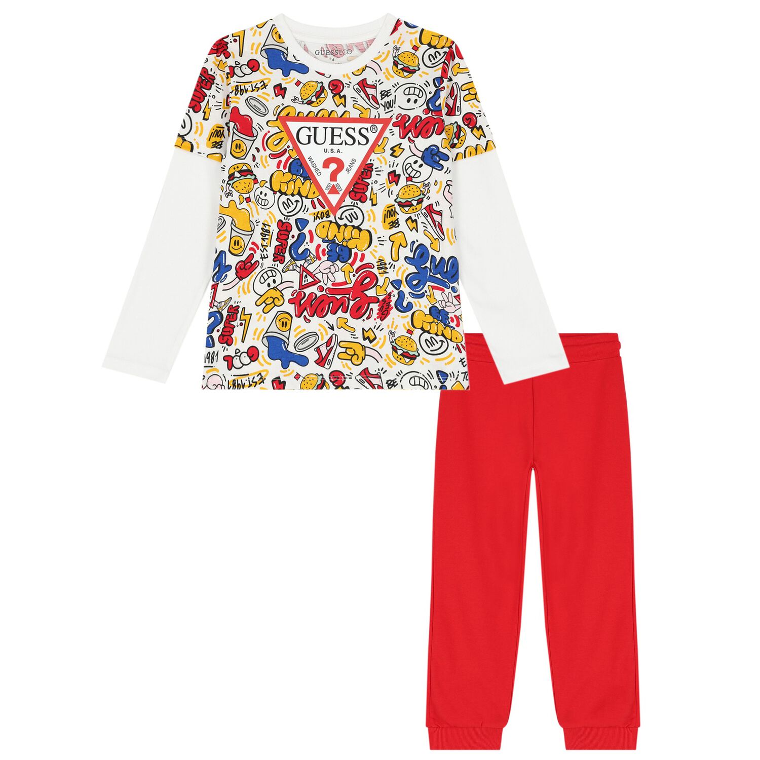 بدلة رياضية أولاد بالشعار باللون الأبيض والكحلي, 1, hi-res image number null