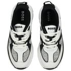 Boys White & Black Logo Leather Trainers, 1, hi-res