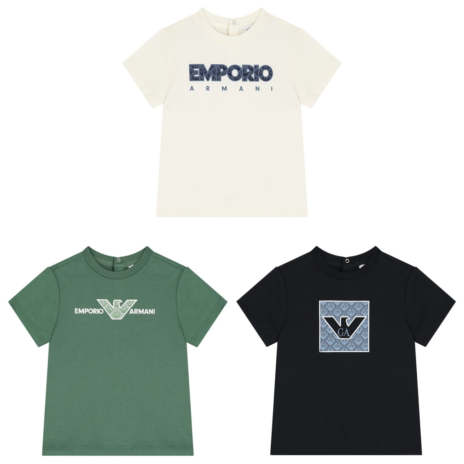 Younger Boys Green, Ivory & Black T-Shirts (3 Pack), 1, hi-res image number null