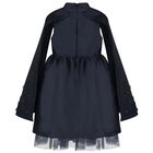 Girls Navy Blue Crystal Cape Sleeve Dress, 1, hi-res