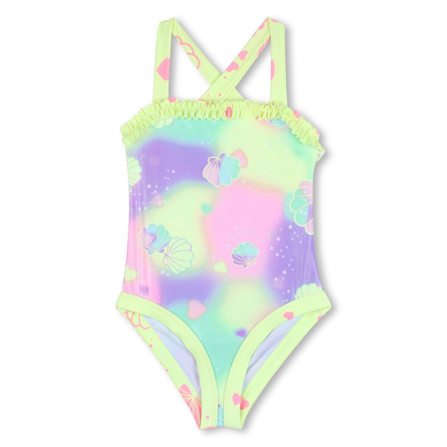 Girls Multi-Coloured Sea Shell Swimsuit, 1, hi-res