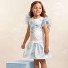 Girls White & Blue Balloon Dress, 1, hi-res