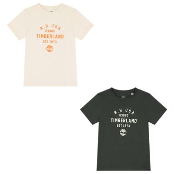 Boys Ivory & Green Logo T-Shirts ( 2-Pack )